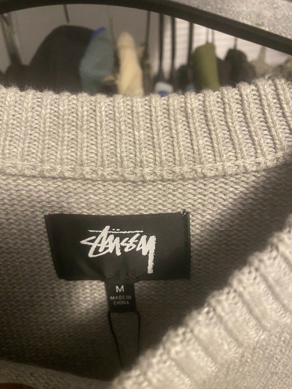 Stussy Gray Orange Colorblock Knit Crewneck Sweater Size M - Picture 5 of 5